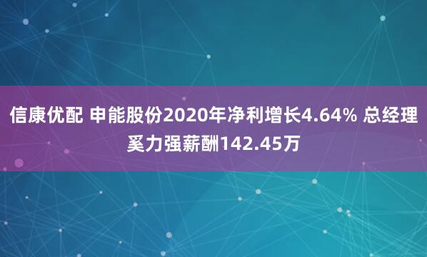 信康优配 申能股份2020年净利增长4.64% 总经理奚力强薪酬142.45万