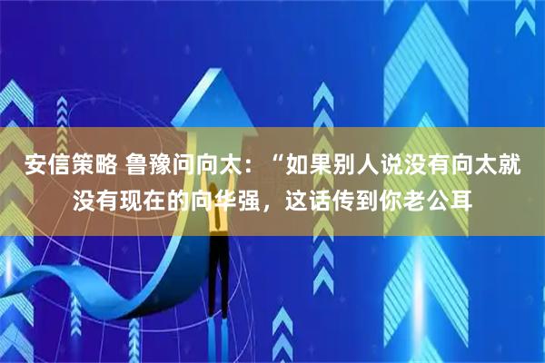安信策略 鲁豫问向太：“如果别人说没有向太就没有现在的向华强，这话传到你老公耳